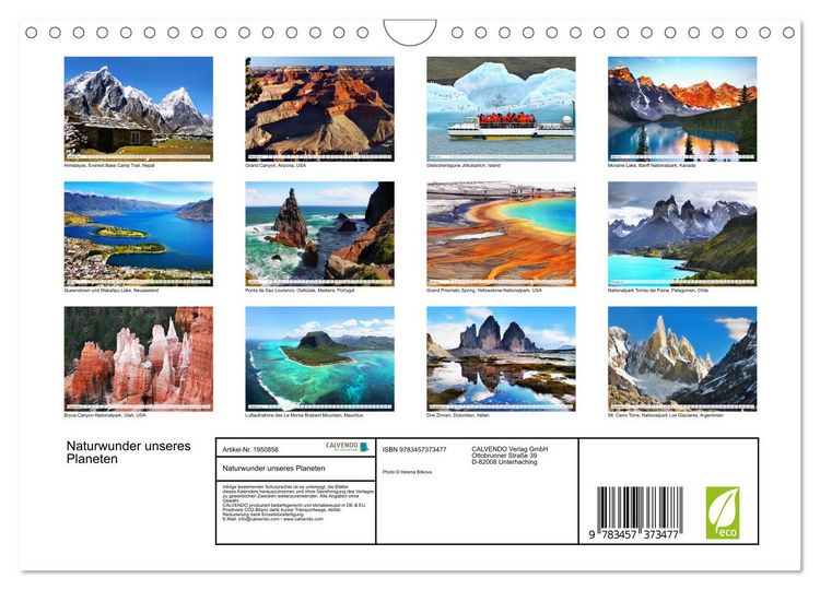 Produktbild: Naturwunder unseres Planeten (Wandkalender 2026 DIN A4 quer), CALVENDO Monatskalender