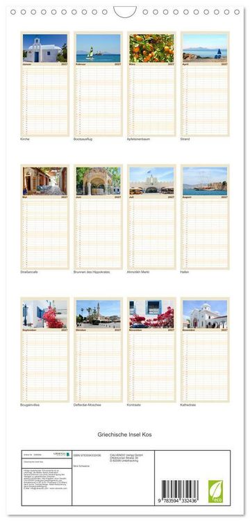Produktbild: Familienplaner 2027 - Griechische Insel Kos mit 5 Spalten (Wandkalender, 21 x 45 cm) CALVENDO