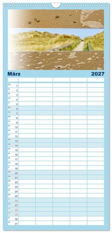Produktbild: Familienplaner 2027 - K&uuml;stenstreifen an der Nordsee mit 5 Spalten (Wandkalender, 21 x 45 cm) CALVENDO