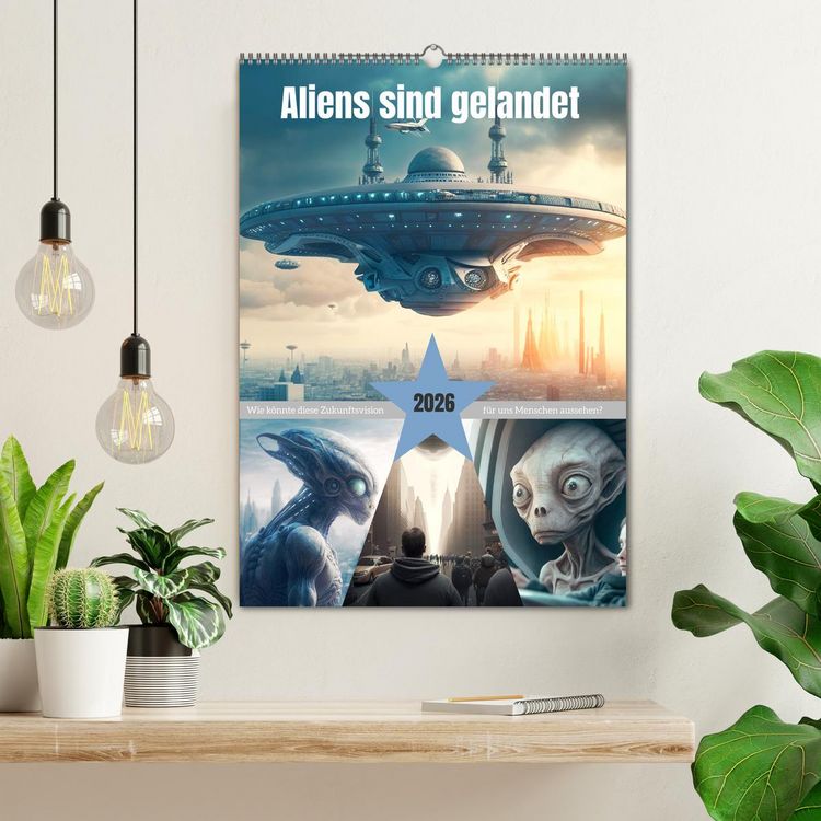 Produktbild: Aliens sind gelandet. Wie k&ouml;nnte diese Zukunftsvision f&uuml;r uns Menschen aussehen? (Wandkalender 2026 DIN A2 hoch), CALVENDO Monatskalender