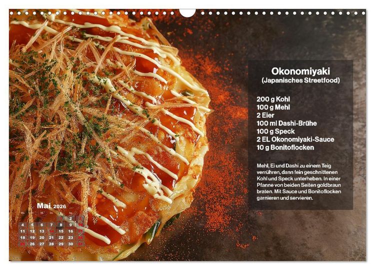 Produktbild: Streetfood Kalender - Einfache Rezepte aus den Stra&szlig;enk&uuml;chen der Welt (Wandkalender 2026 DIN A3 quer), CALVENDO Monatskalender