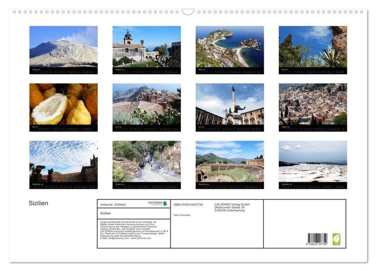 Produktbild: Sizilien (Wandkalender 2026 DIN A2 quer), CALVENDO Monatskalender