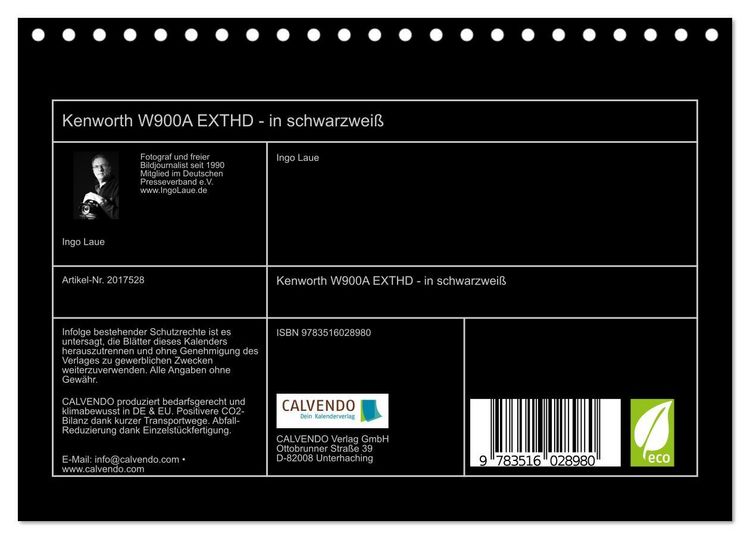 Produktbild: Kenworth W900A EXTHD - in schwarzwei&szlig; (Tischkalender 2026 DIN A5 quer), CALVENDO Monatskalender