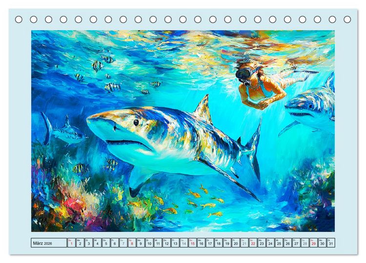Produktbild: Im Tanz der Haie. Seelenstr&ouml;mung zwischen Mensch und Meer (Tischkalender 2026 DIN A5 quer), CALVENDO Monatskalender