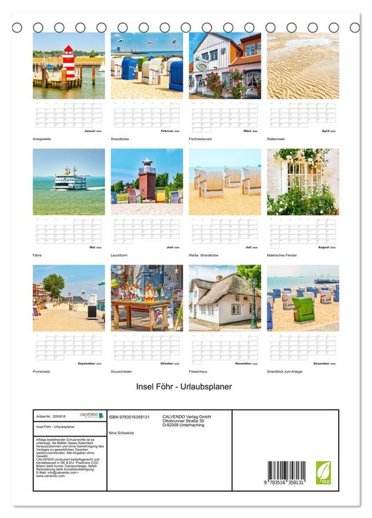 Produktbild: Insel F&ouml;hr - Urlaubsplaner (Tischkalender 2026 DIN A5 hoch), CALVENDO Monatskalender