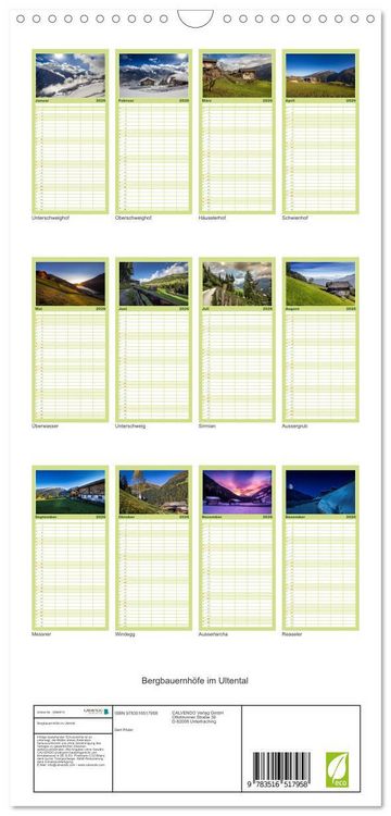 Produktbild: Familienplaner 2026 - Bergbauernh&ouml;fe im Ultental mit 5 Spalten (Wandkalender, 21 x 45 cm) CALVENDO
