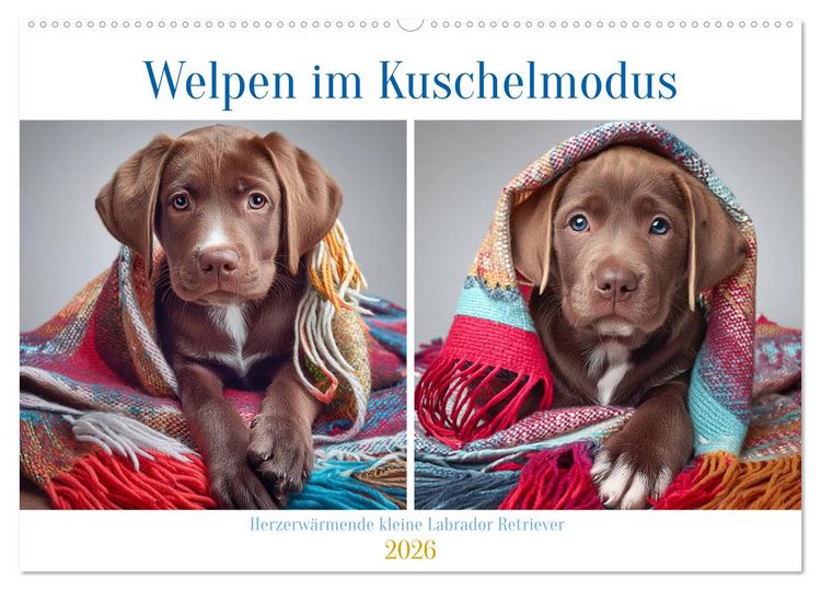 Produktbild: Welpen im Kuschelmodus - Herzerw&auml;rmende kleine Labrador Retriever (Wandkalender 2026 DIN A2 quer), CALVENDO Monatskalender