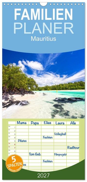 Produktbild: Familienplaner 2027 - Mauritius mit 5 Spalten (Wandkalender, 21 x 45 cm) CALVENDO
