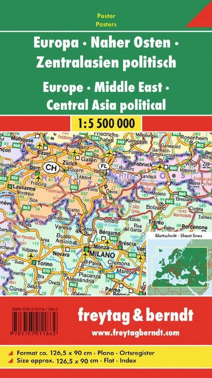 Produktbild: Freytag & berndt Poster Europa - Naher Osten - Zentralasien politisch 1:5,5 Mio.