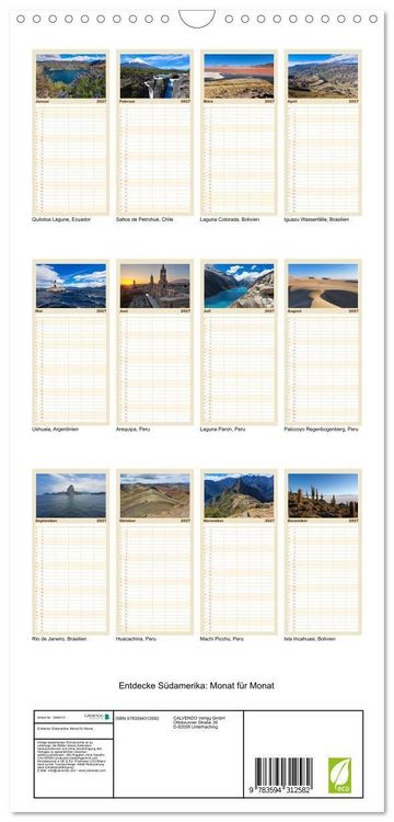 Produktbild: Familienplaner 2027 - Entdecke S&uuml;damerika: Monat f&uuml;r Monat mit 5 Spalten (Wandkalender, 21 x 45 cm) CALVENDO