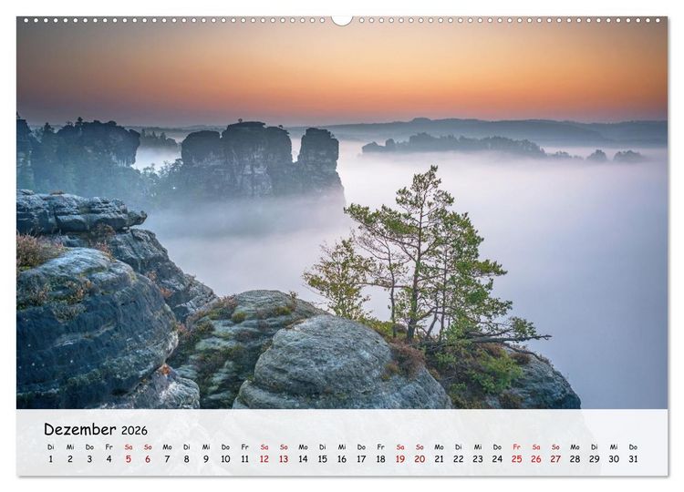 Produktbild: S&auml;chsische Schweiz - Beeindruckende Felsen und unber&uuml;hrte Natur (hochwertiger Premium Wandkalender 2026 DIN A2 quer), Kunstdruck in Hochglanz