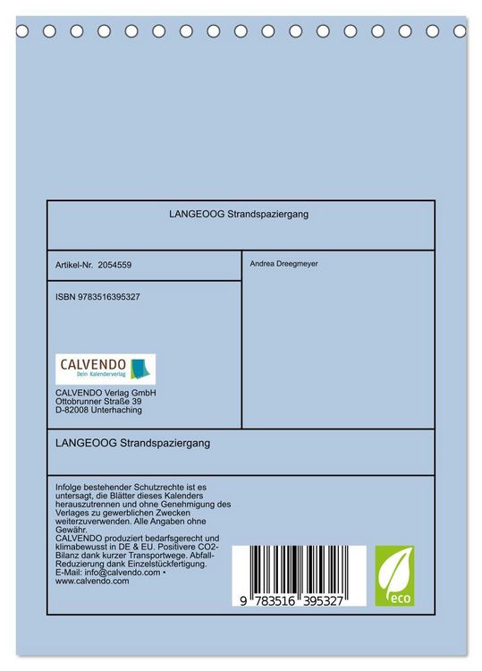Produktbild: LANGEOOG Strandspaziergang (Tischkalender 2026 DIN A5 hoch), CALVENDO Monatskalender