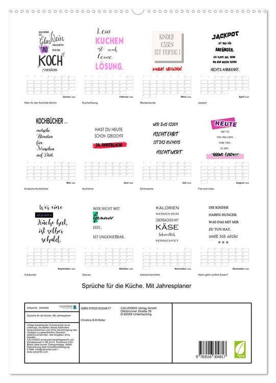 Produktbild: Spr&uuml;che f&uuml;r die K&uuml;che. Mit Jahresplaner (hochwertiger Premium Wandkalender 2026 DIN A2 hoch), Kunstdruck in Hochglanz