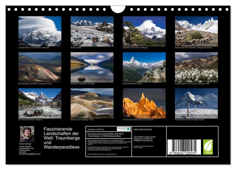 Produktbild: Faszinierende Landschaften der Welt: Traumberge und Wanderparadiese (Wandkalender 2026 DIN A4 quer), CALVENDO Monatskalender