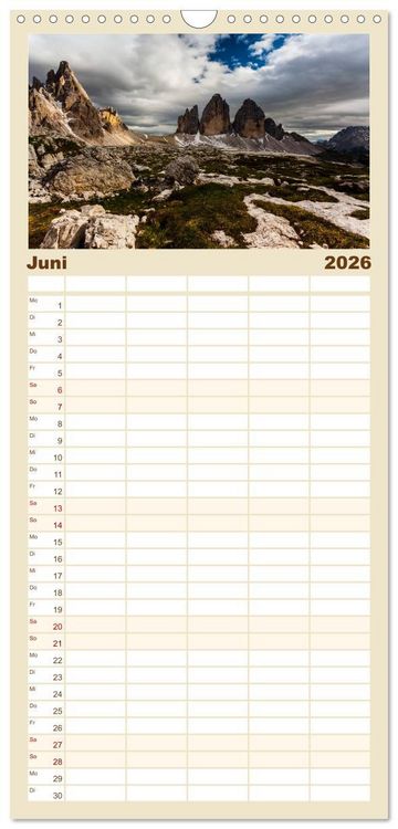 Produktbild: Familienplaner 2026 - Drei Zinnen. Sextner Dolomiten mit 5 Spalten (Wandkalender, 21 x 45 cm) CALVENDO