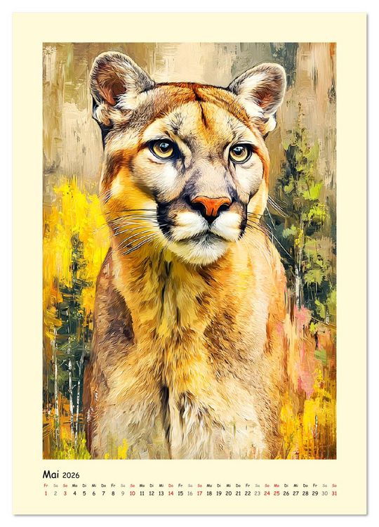 Produktbild: Raubkatzen. Moderne Paintings wilder Eleganz (hochwertiger Premium Wandkalender 2026 DIN A2 hoch), Kunstdruck in Hochglanz