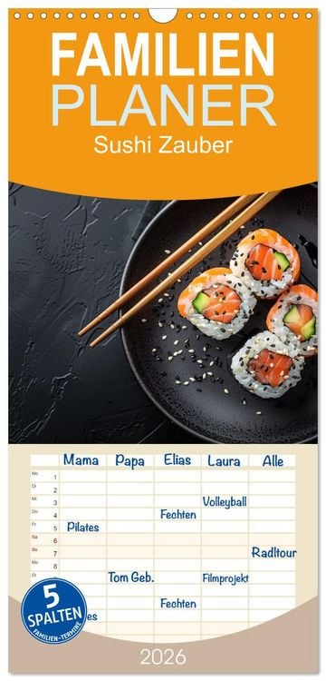 Produktbild: Familienplaner 2026 - Sushi Zauber mit 5 Spalten (Wandkalender, 21 x 45 cm) CALVENDO