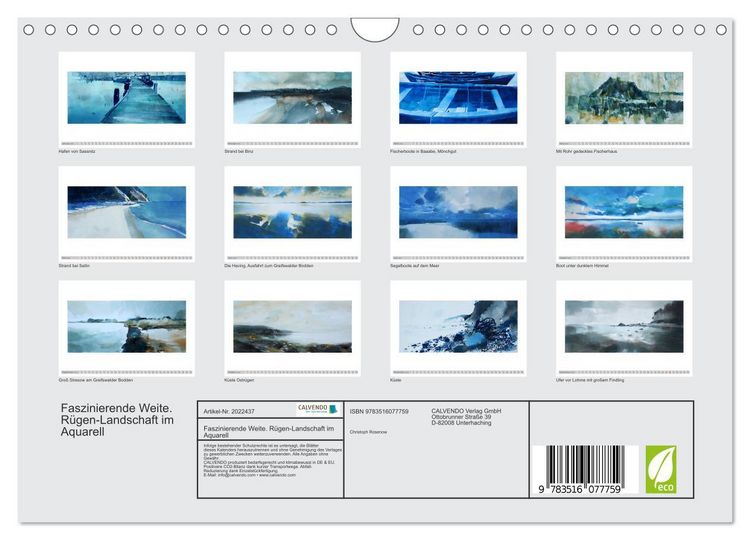 Produktbild: Faszinierende Weite. R&uuml;gen-Landschaft im Aquarell (Wandkalender 2026 DIN A4 quer), CALVENDO Monatskalender