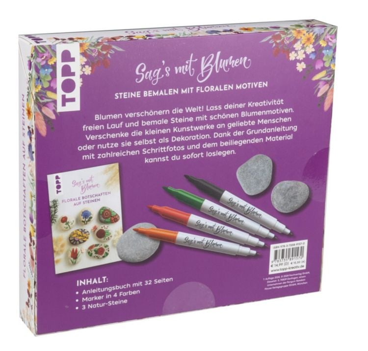 Produktbild: Kreativ-Set: Sag's mit Blumen - Florale Botschaften auf Steinen. Mit Anleitungsbuch und Material