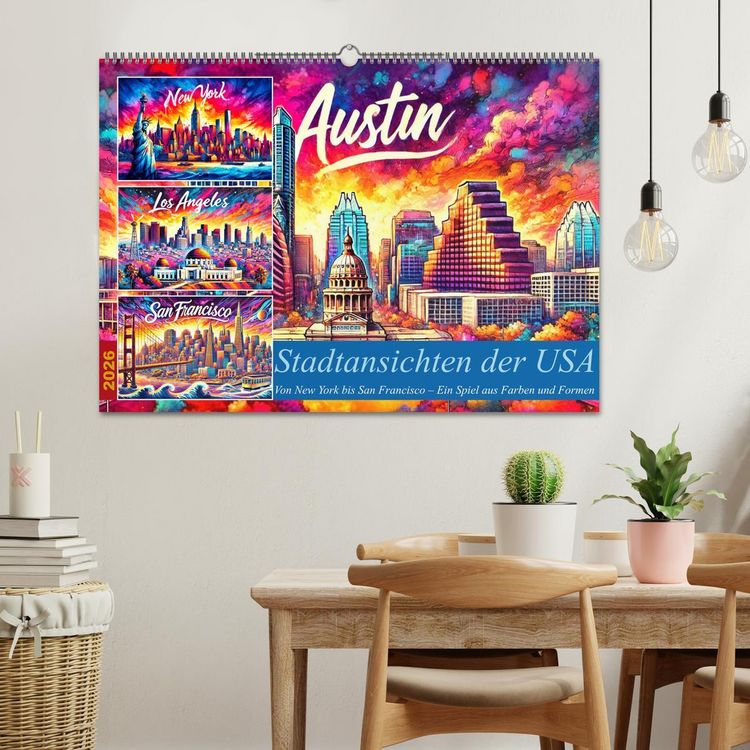 Produktbild: Stadtansichten der USA in Tusche (Wandkalender 2026 DIN A2 quer), CALVENDO Monatskalender