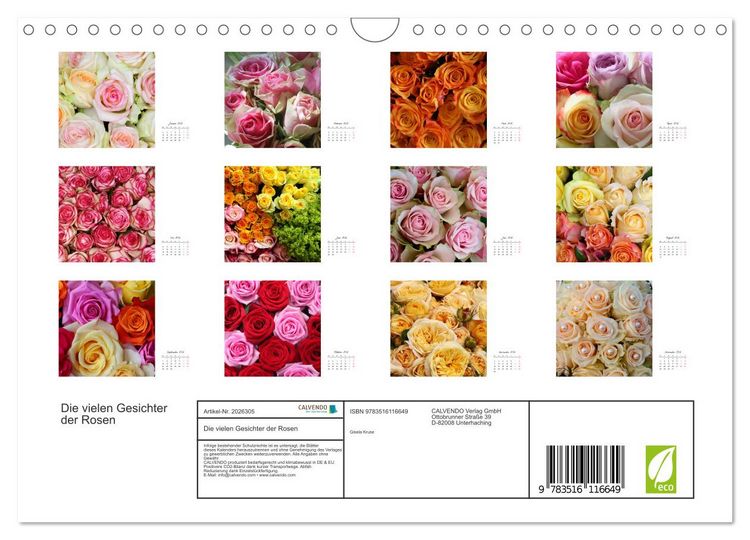 Produktbild: Die vielen Gesichter der Rosen (Wandkalender 2026 DIN A4 quer), CALVENDO Monatskalender
