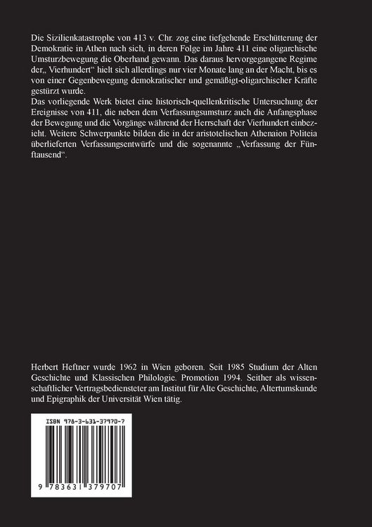 Produktbild: Der oligarchische Umsturz des Jahres 411 v. Chr. und die Herrschaft der Vierhundert in Athen