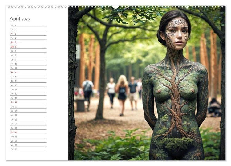 Produktbild: Tarnung und Illusion KI-Kunstvolle Verschmelzung von K&ouml;rper und Umgebung (Wandkalender 2026 DIN A2 quer), CALVENDO Monatskalender
