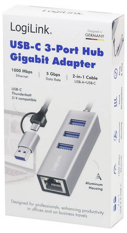 Produktbild: LogiLink UA0440 Netzwerkadapter/Hub 5 GBit/s USB-C&reg; (USB 3.2 Gen 1)