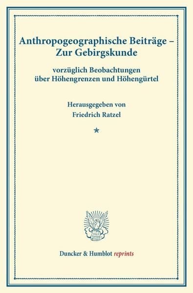 Produktbild: Anthropogeographische Beitr&auml;ge. &ndash; Zur Gebirgskunde,