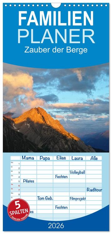 Produktbild: Familienplaner 2026 - Zauber der Berge mit 5 Spalten (Wandkalender, 21 x 45 cm) CALVENDO