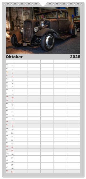 Produktbild: Familienplaner 2026 - Au&szlig;ergew&ouml;hnliche Autos - Hot Rods mit 5 Spalten (Wandkalender, 21 x 45 cm) CALVENDO