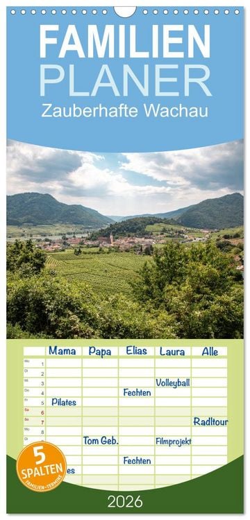 Produktbild: Familienplaner 2026 - Zauberhafte Wachau mit 5 Spalten (Wandkalender, 21 x 45 cm) CALVENDO