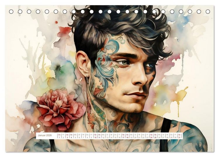 Produktbild: Tattoo trifft Kunst (Tischkalender 2026 DIN A5 quer), CALVENDO Monatskalender