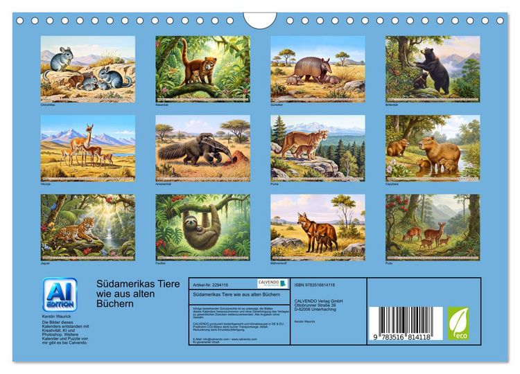 Produktbild: S&uuml;damerikas Tiere wie aus alten B&uuml;chern (Wandkalender 2027 DIN A4 quer), CALVENDO Monatskalender