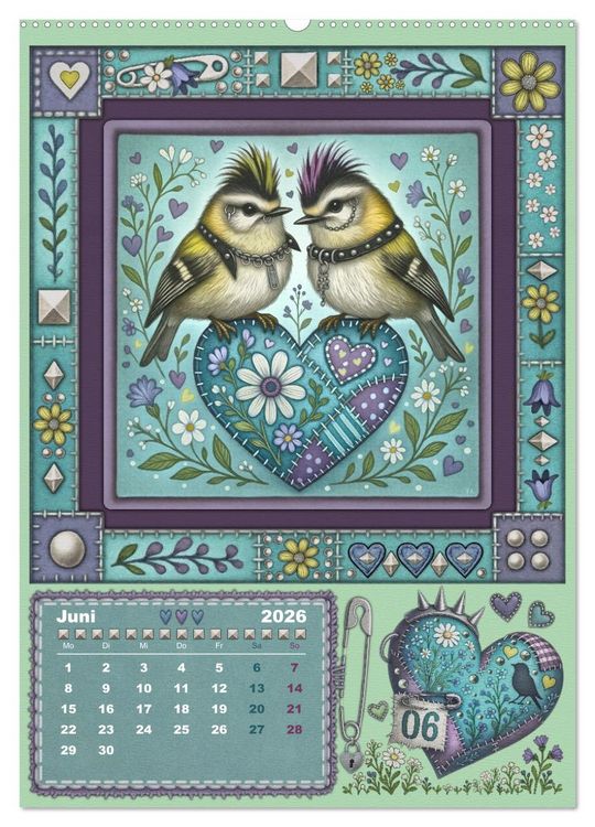 Produktbild: V&ouml;gel. Kleine Punks. Gro&szlig;es Herz. (Wandkalender 2026 DIN A2 hoch), CALVENDO Monatskalender
