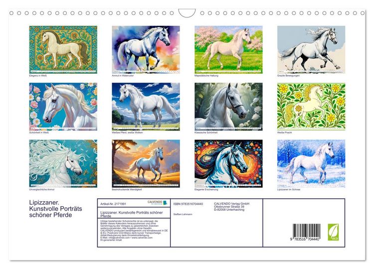 Produktbild: Lipizzaner. Kunstvolle Portr&auml;ts sch&ouml;ner Pferde (Wandkalender 2026 DIN A3 quer), CALVENDO Monatskalender