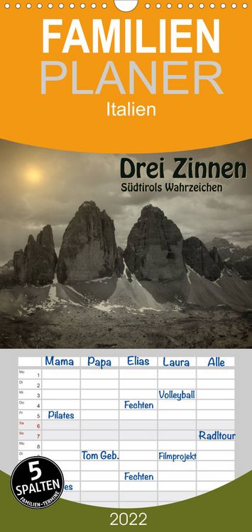 Produktbild: Drei Zinnen - S&uuml;dtirols Wahrzeichen - Familienplaner hoch (Wandkalender 2022 , 21 cm x 45 cm, hoch)
