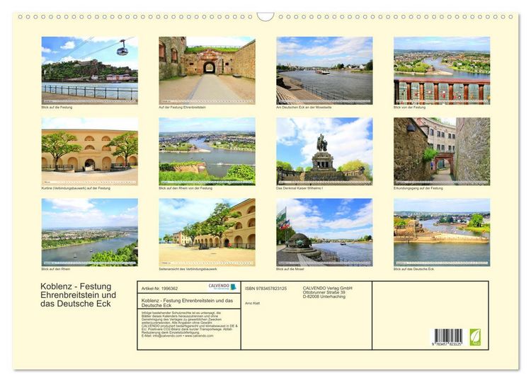 Produktbild: Koblenz - Festung Ehrenbreitstein und das Deutsche Eck (Wandkalender 2026 DIN A2 quer), CALVENDO Monatskalender
