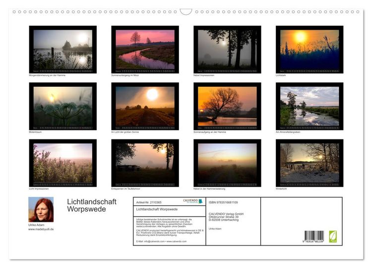 Produktbild: Lichtlandschaft Worpswede (Wandkalender 2026 DIN A2 quer), CALVENDO Monatskalender