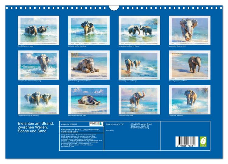 Produktbild: Elefanten am Strand. Zwischen Wellen, Sonne und Sand (Wandkalender 2027 DIN A3 quer), CALVENDO Monatskalender