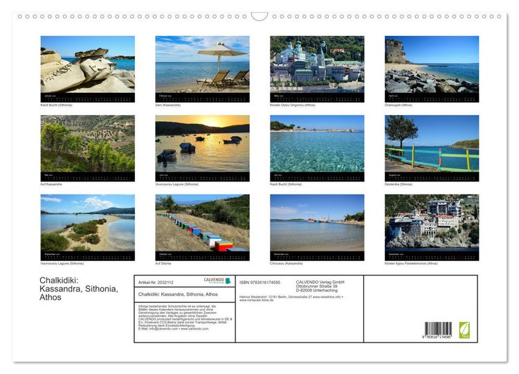 Produktbild: Chalkidiki: Kassandra, Sithonia, Athos (Wandkalender 2026 DIN A2 quer), CALVENDO Monatskalender