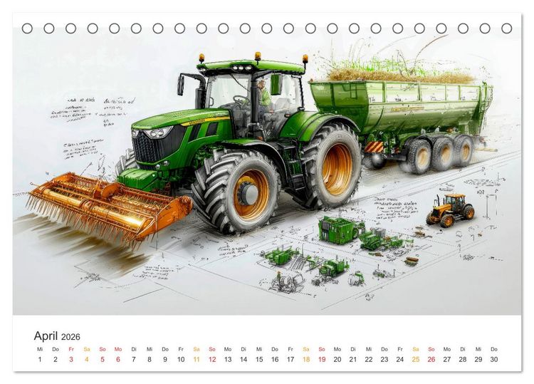 Produktbild: Traktoren - Design und Power Studien in Gr&uuml;n (Tischkalender 2026 DIN A5 quer), CALVENDO Monatskalender