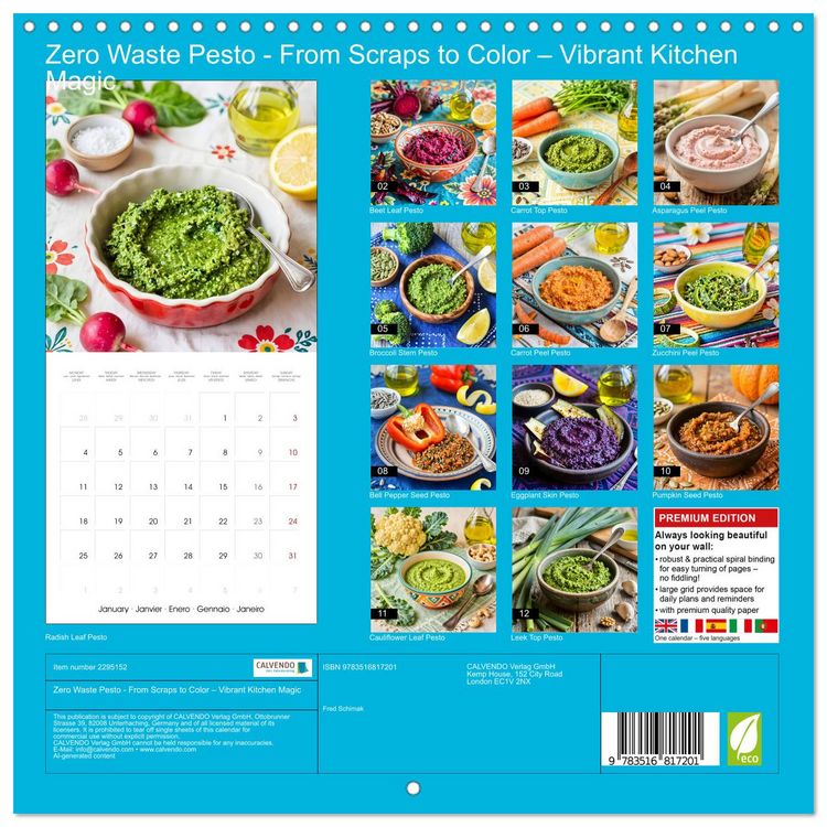Produktbild: Zero Waste Pesto - From Scraps to Color &ndash; Vibrant Kitchen Magic (Wall Calendar 2027 12 &times; 12 Inch) CALVENDO 12 Month Wall Calendar