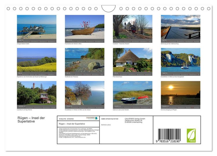 Produktbild: R&uuml;gen &ndash; Insel der Superlative (Wandkalender 2026 DIN A4 quer), CALVENDO Monatskalender