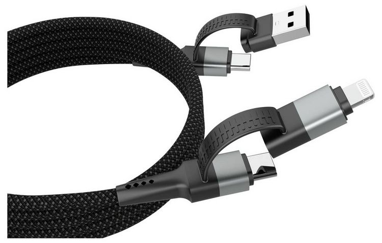Produktbild: Ansmann USB-Kabel USB-A Stecker, USB-C&reg; Stecker, Apple Lightning Stecker 120 cm Schwarz Textil-Mantel 1700-0188