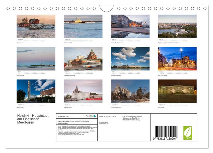 Produktbild: Helsinki - Hauptstadt am Finnischen Meerbusen (Wandkalender 2026 DIN A4 quer), CALVENDO Monatskalender