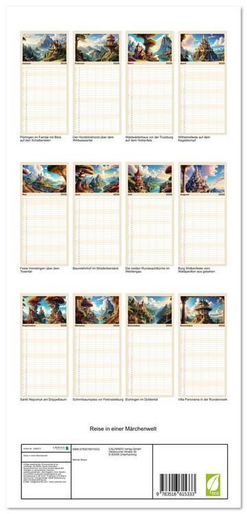 Produktbild: Familienplaner 2026 - Reise in einer M&auml;rchenwelt mit 5 Spalten (Wandkalender, 21 x 45 cm) CALVENDO