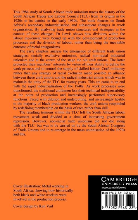 Produktbild: Industrialisation and Trade Union Organization in South Africa, 1924 1955