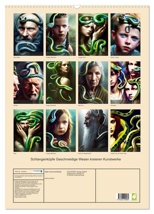 Produktbild: Schlangenk&ouml;pfe Geschmeidige Wesen kreieren Kunstwerke (Wandkalender 2026 DIN A2 hoch), CALVENDO Monatskalender