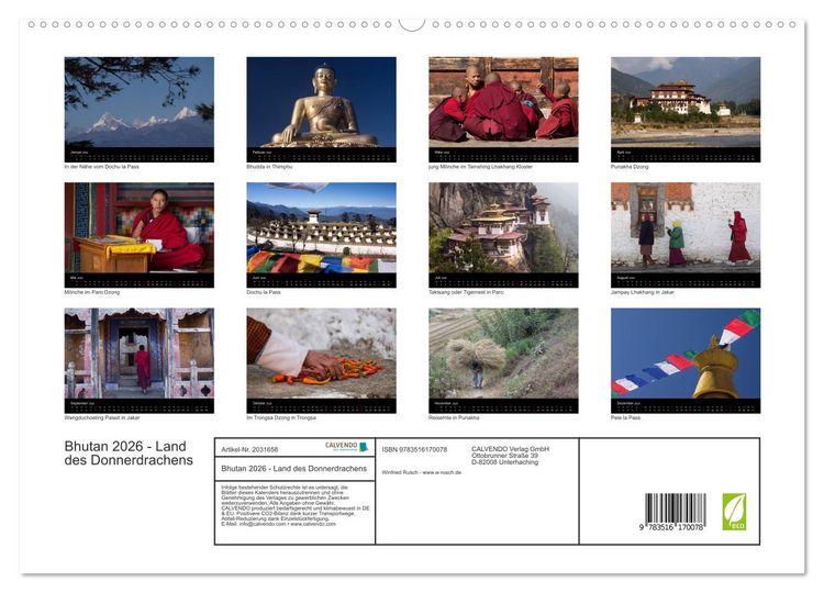 Produktbild: Bhutan 2026 - Land des Donnerdrachens (hochwertiger Premium Wandkalender 2026 DIN A2 quer), Kunstdruck in Hochglanz